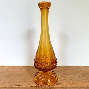 VTG Fenton Hobnail Swung Vase Amber Bud Vase Mid-century Modern Glass